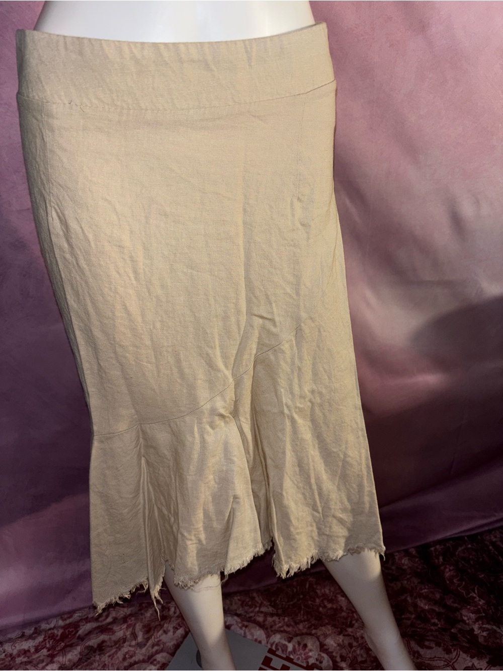 Cato Beige Midi Skirt with Frayed Hem